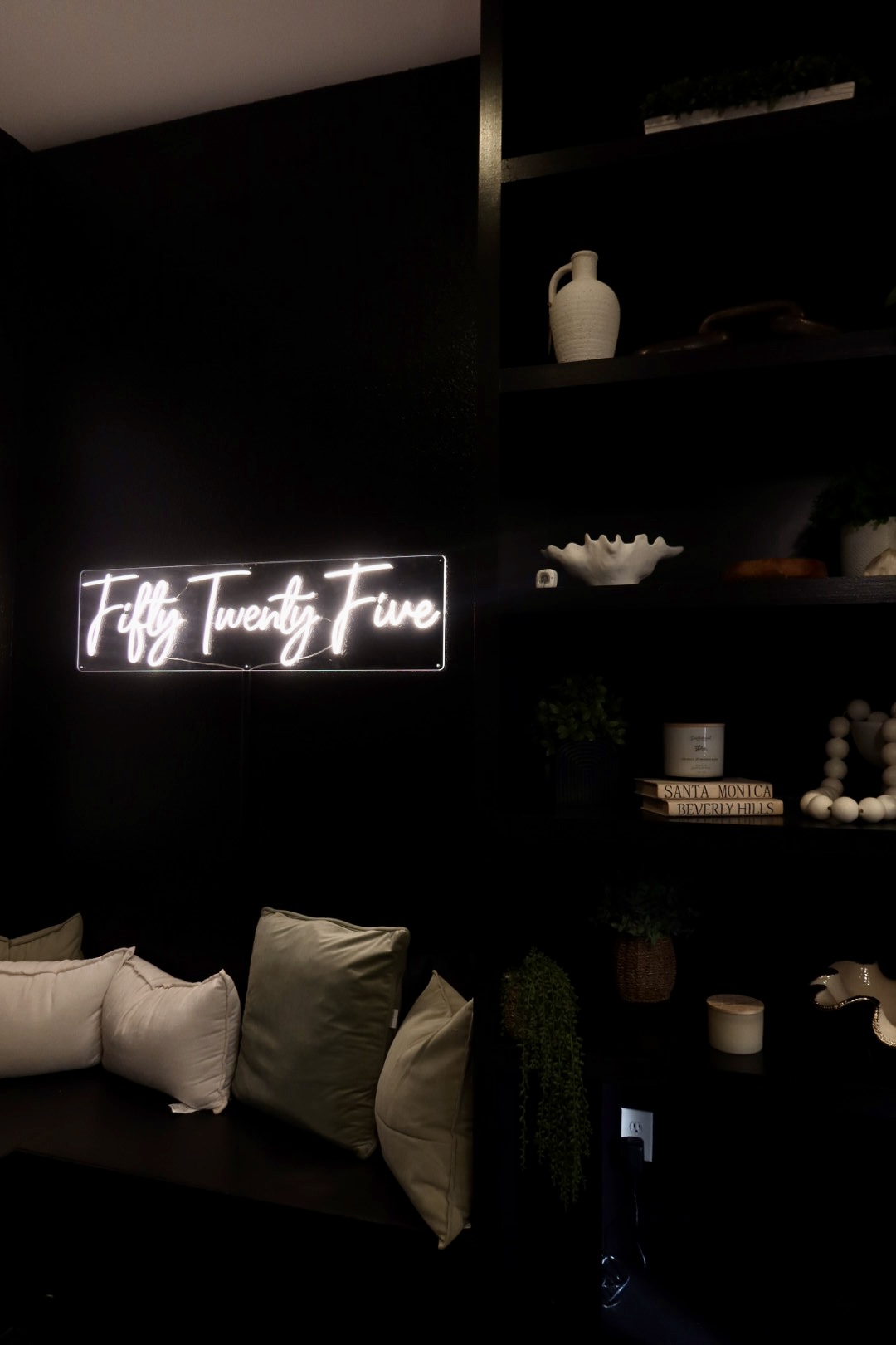 illuminated neon script lounge decor